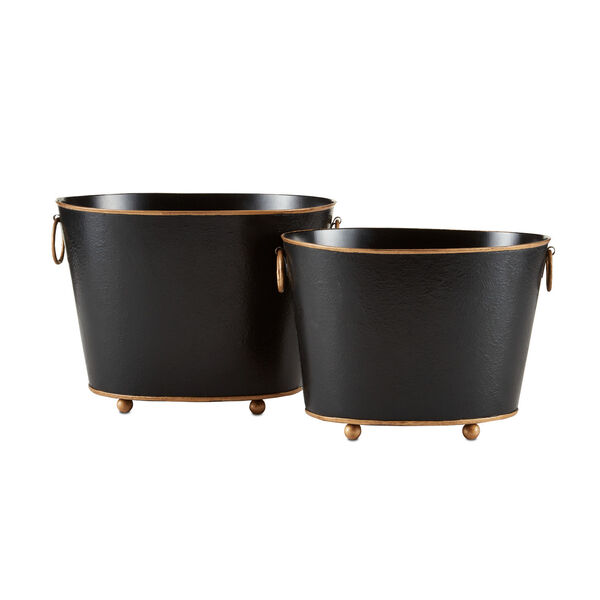 London Black and Gold Cachepot, Set of 2, image 2