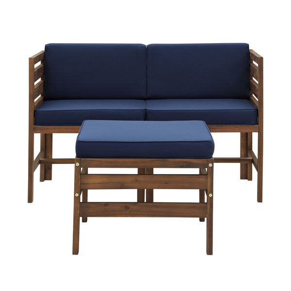 Sanibel Dark Brown and Navy Blue Patio Love Seat with Ottoman, image 3
