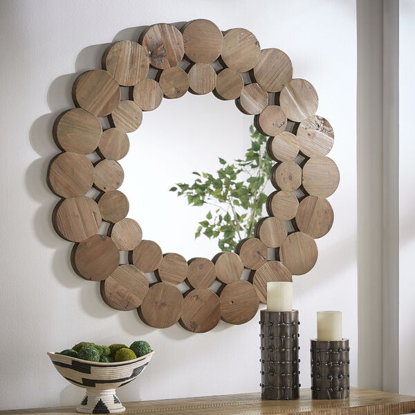 Katherine Natural Reclaimed Wood 39-Inch Round Wall Mirror, image 1