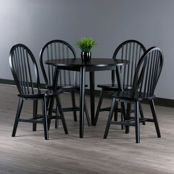 Moreno Black Drop Leaf Dining Table with Windsor Chairs, image 2