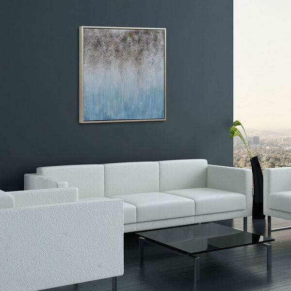 Silver and Blue Shadow Textured Glitter Framed Hand Painted Wall Art, image 4