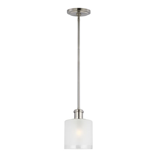 Norwood Brushed Nickel One-Light Mini Pendant with Clear Highlighted Satin Etched Shade, image 1
