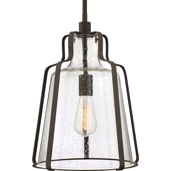 Haverford Rustic Black One-Light Pendant with Clear Seedy Glass, image 4