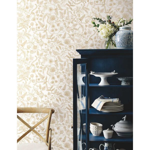 Aviary Off White Gold Peel and Stick Wallpaper, image 1