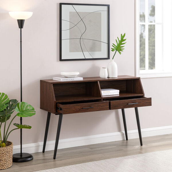 Nora Contemporary Dark Walnut Two-Drawer Entry Table, image 3