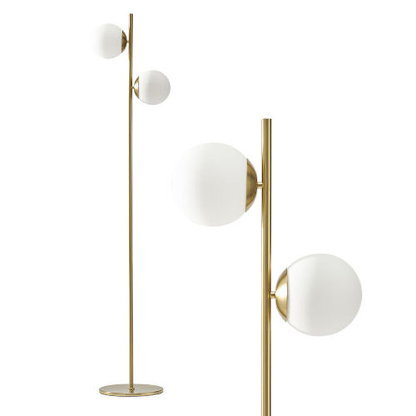 Sphere Brass Two-Light LED Floor Lamp, image 1