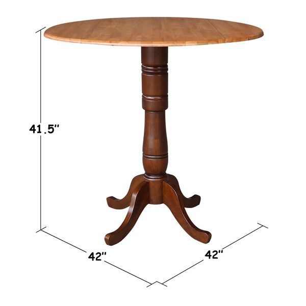 Cinnamon and Espresso 42-Inch High Round Top Dual Drop Leaf Pedestal Table, image 5