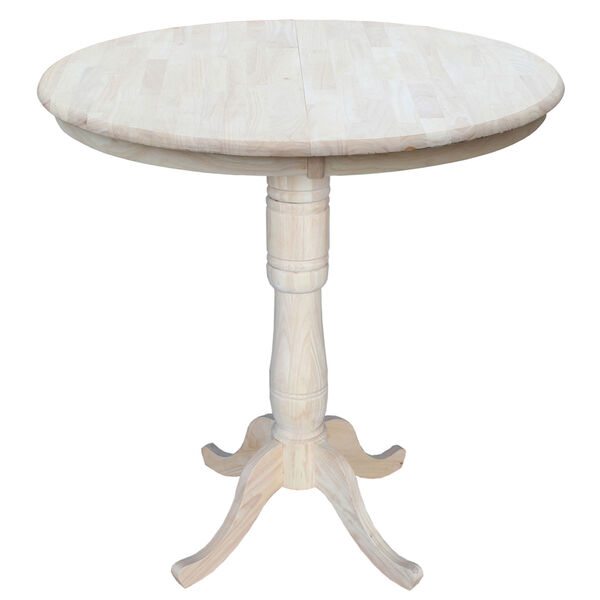 Unfinished 36-Inch Round Extension Bar Height Table with 12-Inch Leaf, image 1