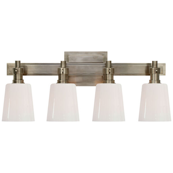 Bryant Four-Light Bath Sconce in Antique Nickel with White Glass by Thomas O'Brien, image 1