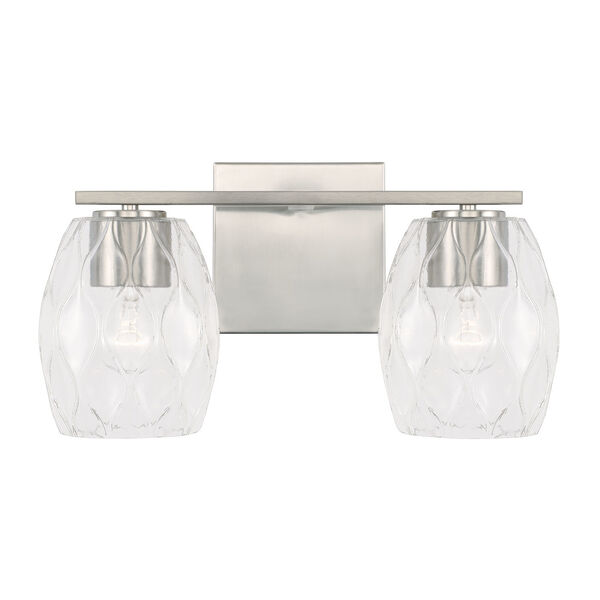 Lucas Brushed Nickel Two-Light Vanity with Wavy Embossed Glass, image 4