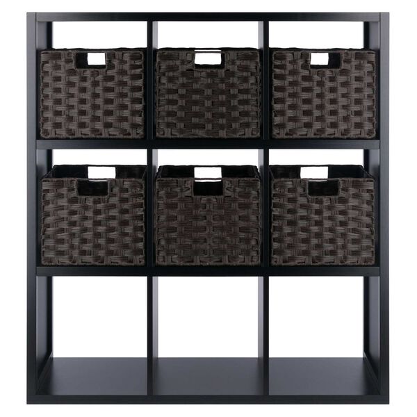 Timothy Black Chocolate Seven-Piece Storage Shelf with Six Foldable Woven Baskets, image 3
