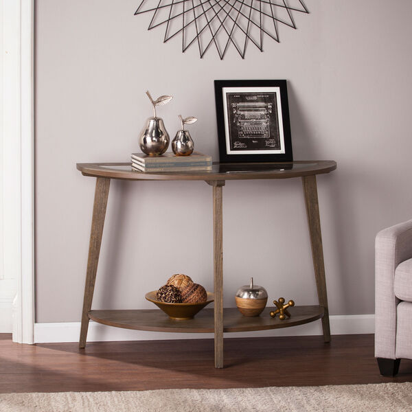 Chandler Demilune Console Table with Glass Top - Burnt Oak, image 1
