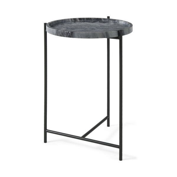 Stella Gray and Black Round Marble Top End Table, image 1