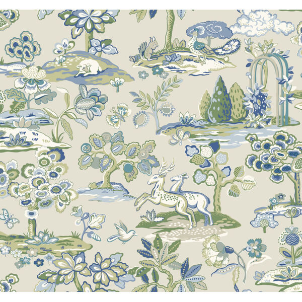Handpainted  Blue and Green Kingswood Wallpaper, image 2
