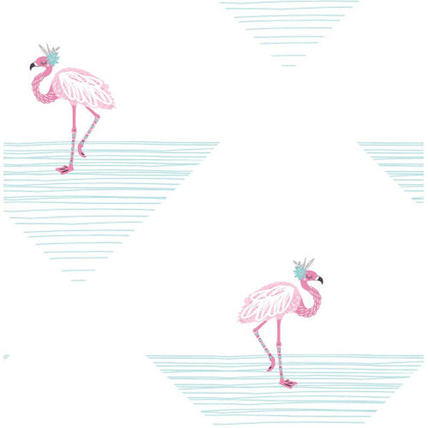 Day Dreamers Fuchsia and Teal Dancing Flamingo Unpasted Wallpaper, image 1