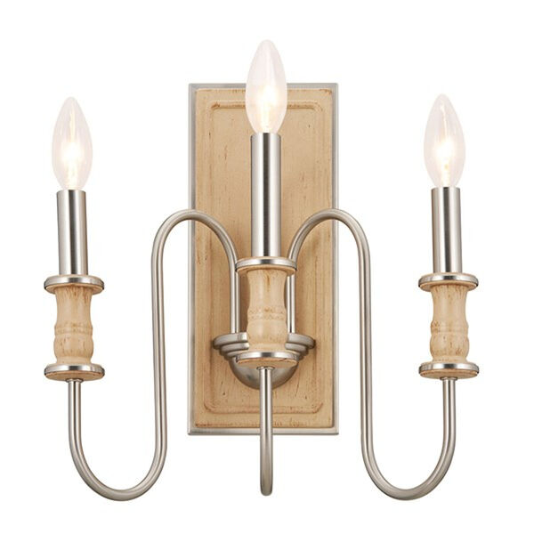 Homestead Beech and Brushed Nickel Three-Light Wall Sconce, image 6
