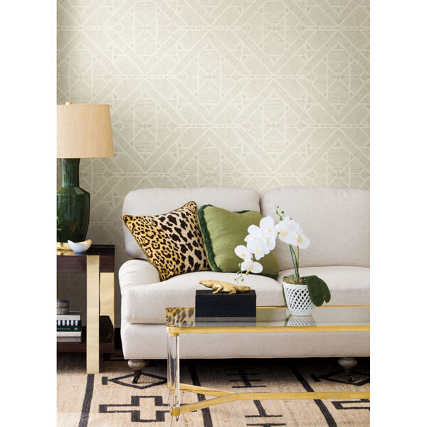 Tropics Beige Diamond Macrame Pre Pasted Wallpaper - SAMPLE SWATCH ONLY, image 1