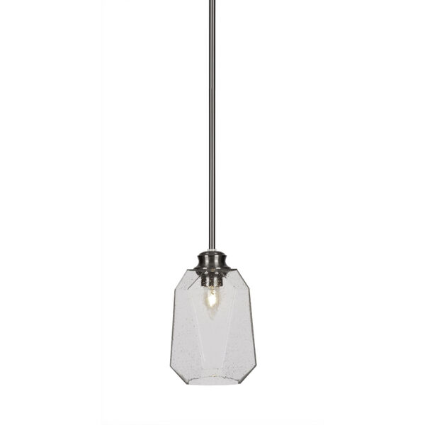 Rocklin Brushed Nickel One-Light 10-Inch Stem Hung Mini Pendant with Clear Bubble Glass, image 1