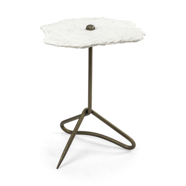Pinera II White and Gold Triangular Marble Top End Table, image 1