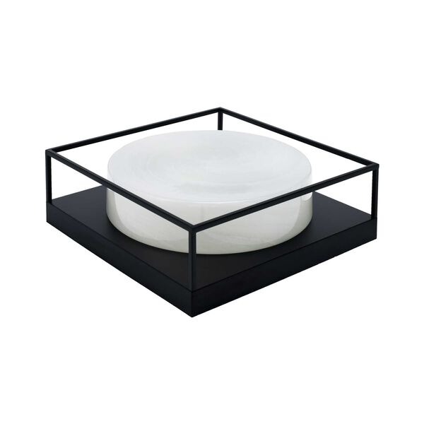 Matte Black Three-Light Flush Mount with White Marble Glass, image 1