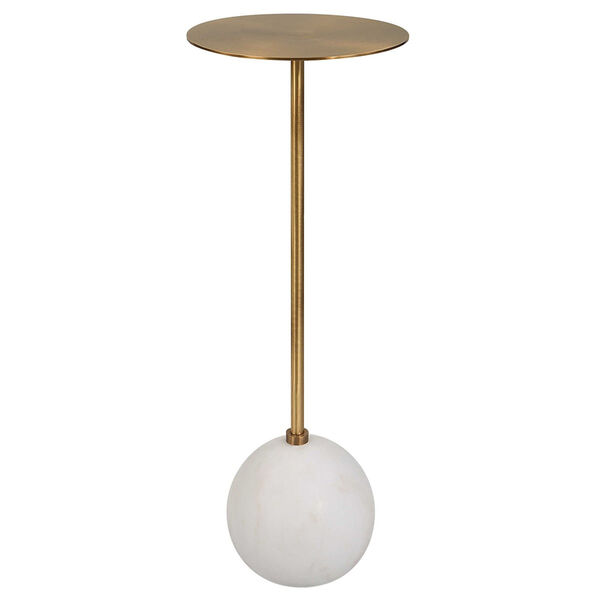 Gimlet White and Solid Brass Drink Table, image 1