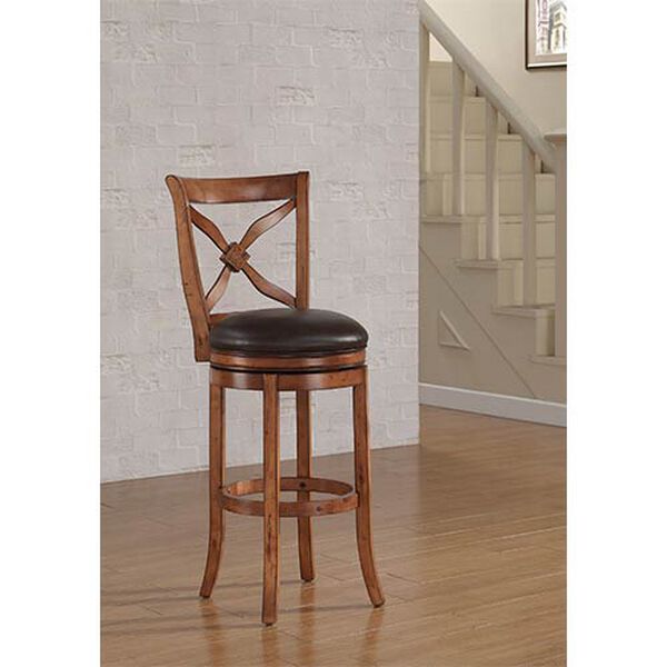 Provence Light Oak Counter Stool with Bourbon Bonded Leather Seat, image 1