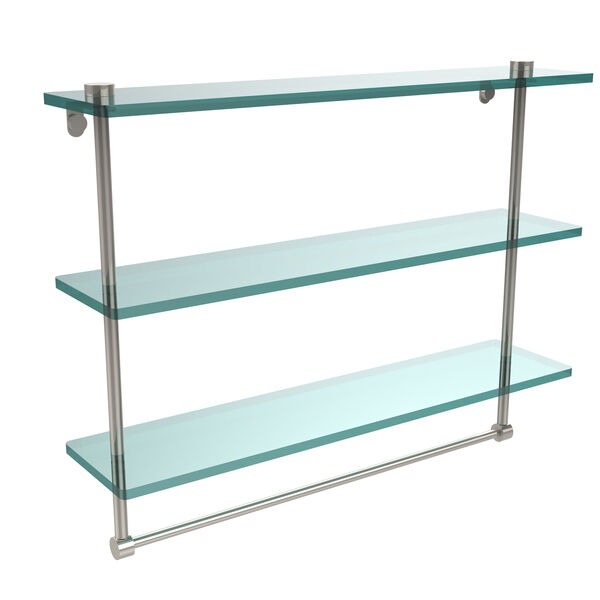 22 Inch Triple Tiered Glass Shelf with Integrated Towel Bar, Polished Nickel, image 1