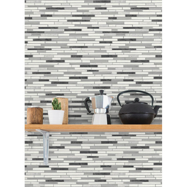NextWall Gray Faux Mosaic Strip Tile Peel and Stick Wallpaper, image 1