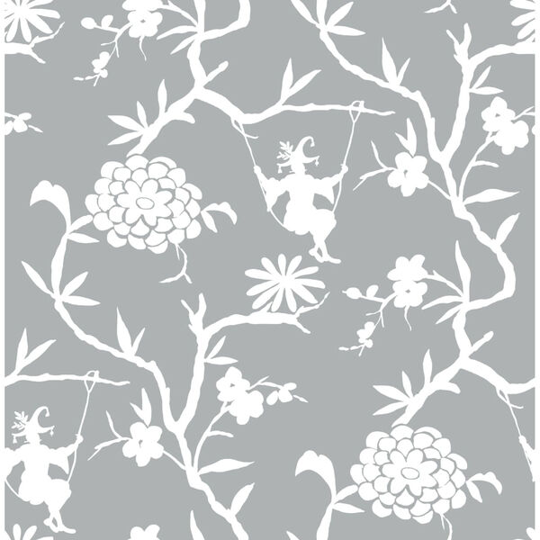 NextWall Gray Chinoiserie Silhouette Peel and Stick Wallpaper, image 2