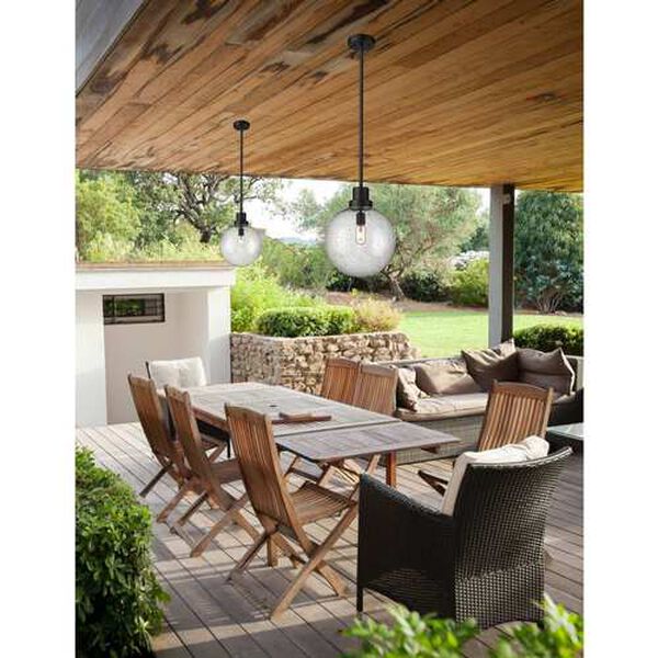 Laurent Black 12-Inch One-Light Outdoor Pendant with Clear Seedy Glass Shade, image 6