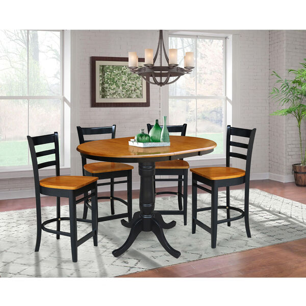 Black and Cherry 36-Inch Round Counter Height Extension Dining Table with Four Counter Stool, Five-Piece, image 1