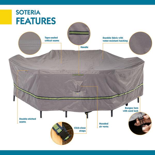 Soteria Grey RainProof 109 In. Rectangular Oval Patio Table with Chairs Cover, image 4