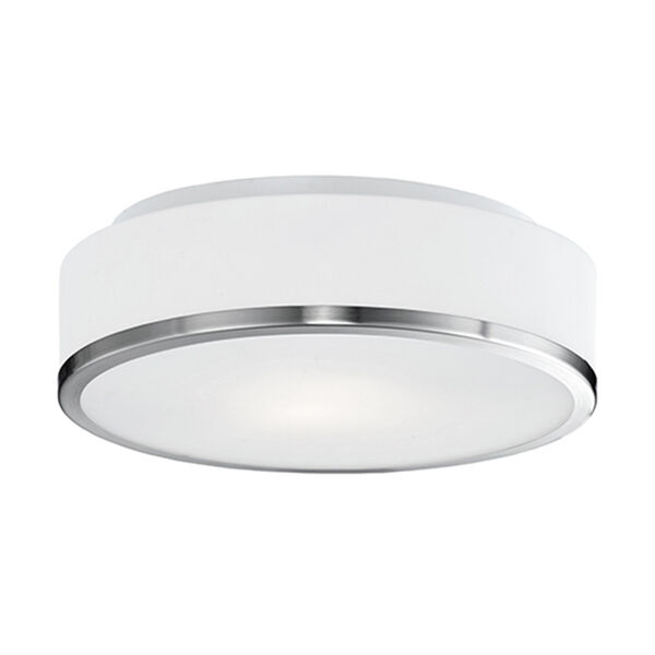 Brushed Nickel 11-Inch Two-Light Flush Mount with White Opal Glass, image 1