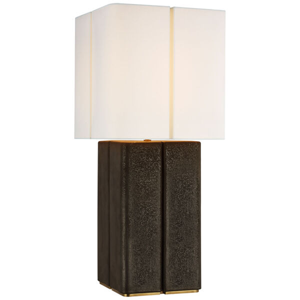 Monelle Medium Table Lamp in Stained Black Metallic with Linen Shade by Kelly Wearstler, image 1