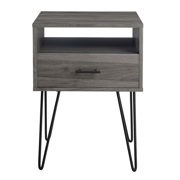 18-Inch Slate Grey Modern Single Drawer Hairpin Leg Side Table, image 2