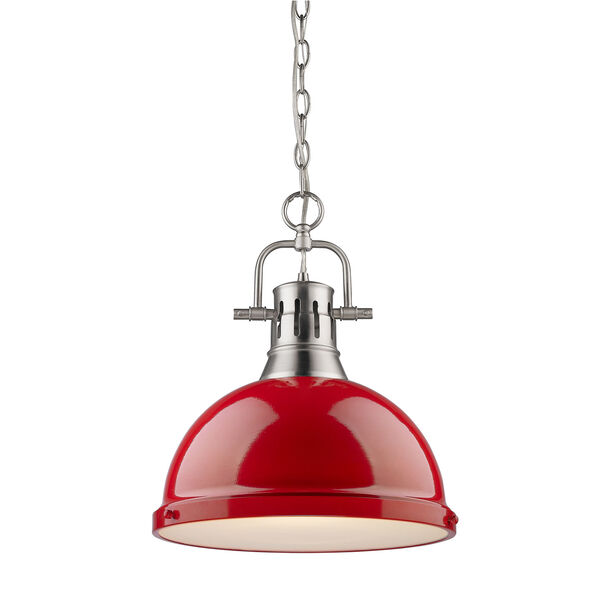 Duncan Pewter 14-Inch One Light Pendant with Red Shade, image 1