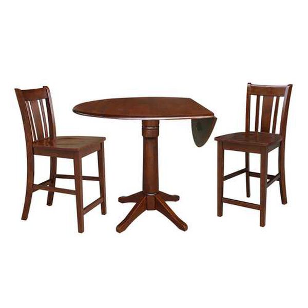 Espresso 36-Inch Round Pedestal Table with Counter Height Stools, 3-Piece, image 1
