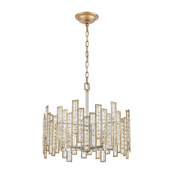 Equilibrium Matte Gold and Polished Nickel Five-Light Pendant With Clear Crystal, image 2