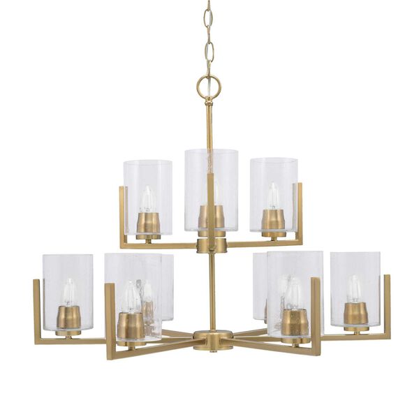 Atlas New Age Brass Nine-Light Chandelier with Four-Inch Clear Bubble Glass, image 1