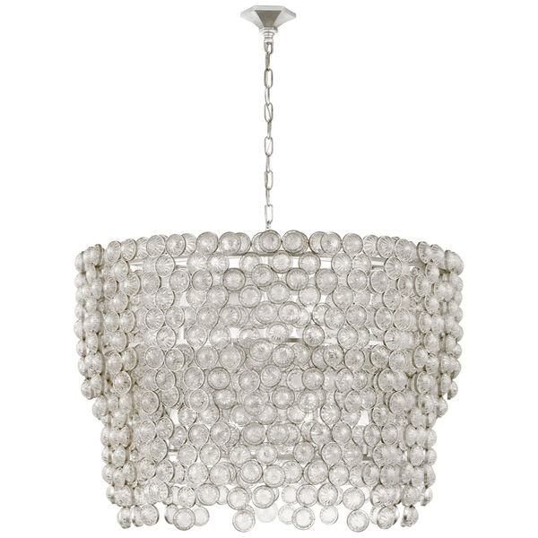 Milazzo Large Waterfall Chandelier in Burnished Silver Leaf and Crystal by Julie Neill, image 1