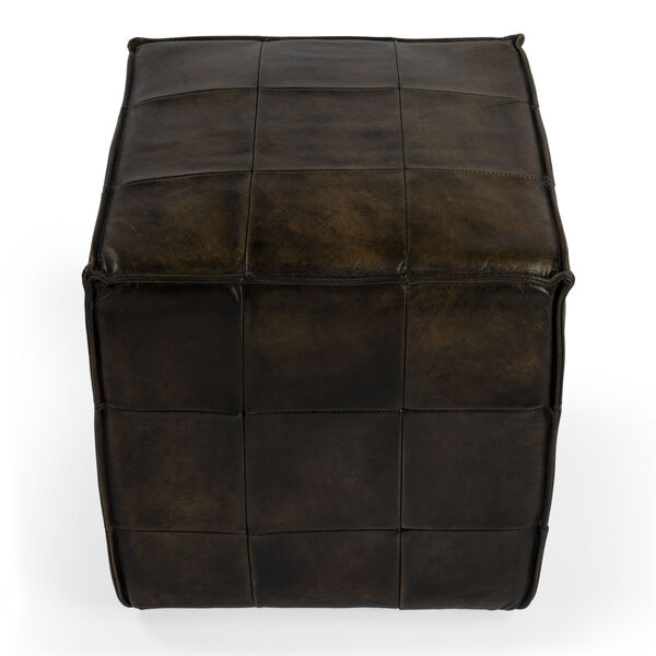 Leon Dark Brown Leather Ottoman, image 2