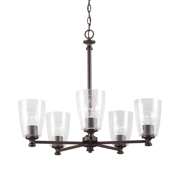 HomePlace Myles Bronze Five-Light Chandelier with Clear Seeded Glass, image 1