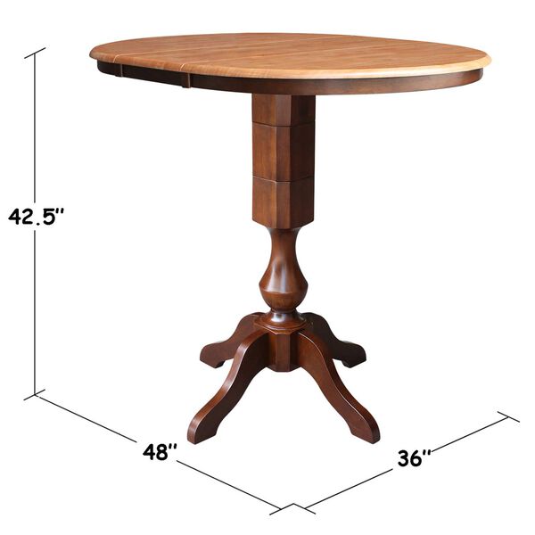 Cinnamon and Espresso Round Top Pedestal Bar Height Table with 12-Inch Leaf, image 3