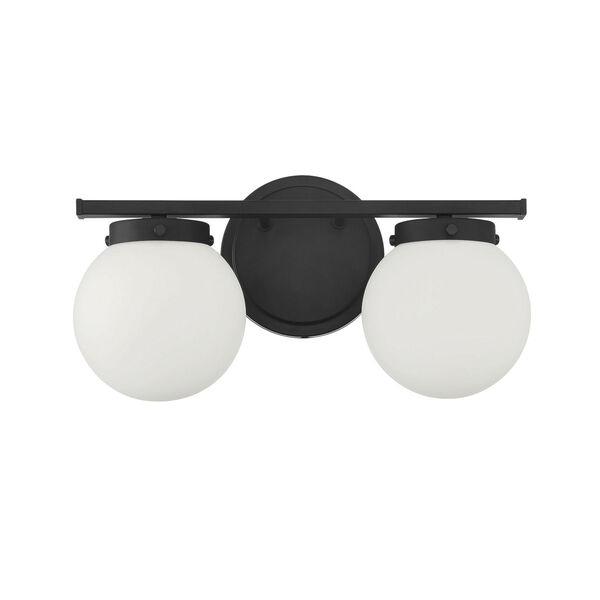 Cora Matte Black Two-Light Bath Vanity with Opal Glass, image 2