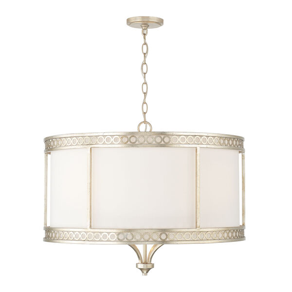 Isabella Winter Gold and White Four-Light Drum Pendant with White Fabric Shade, image 1