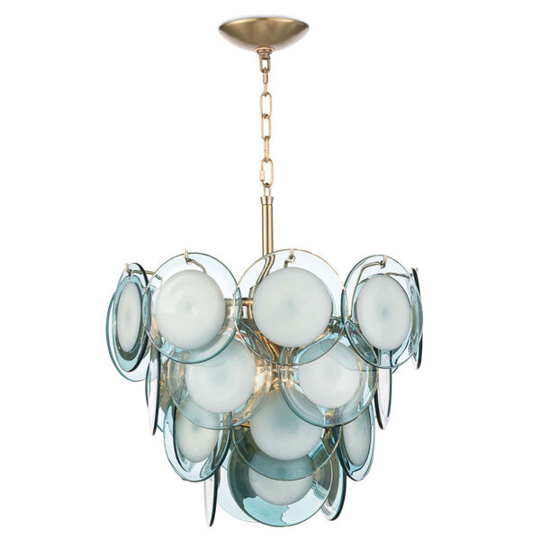 Modern Glamour Natural Brass and Aqua Four-Light Chandelier, image 1