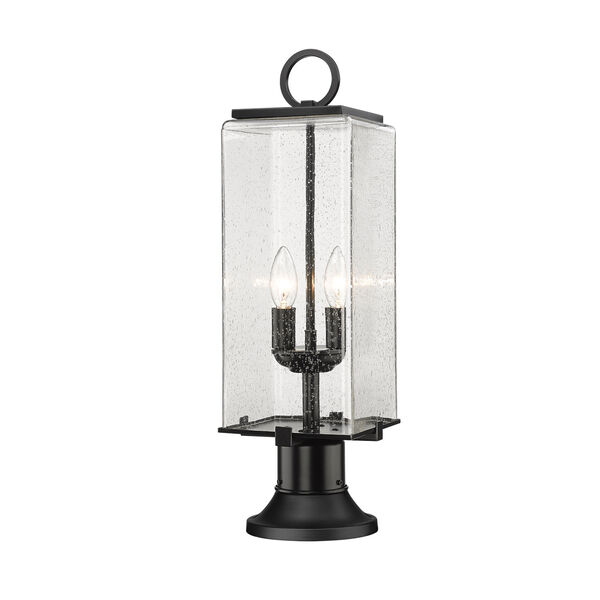 Sana Black Two-Light Outdoor Pier Mounted Fixture with Seedy Shade, image 1