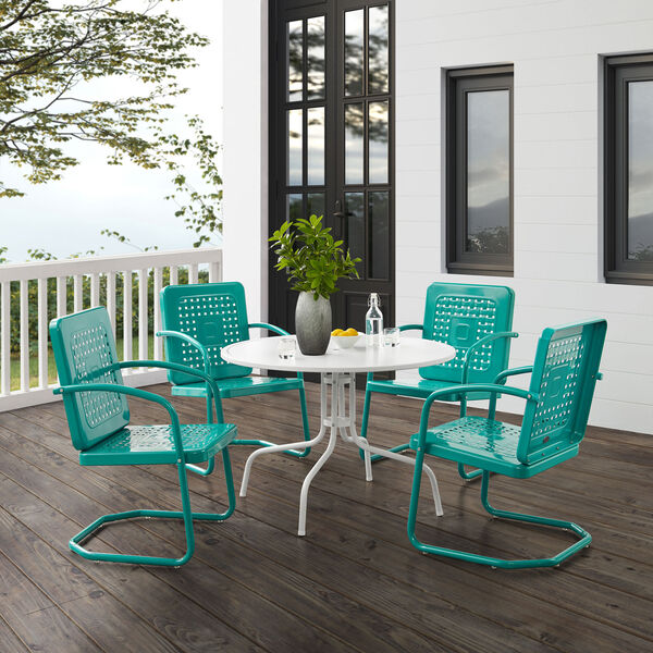 Bates Turquoise Gloss and White Satin Outdoor Dining Set, Five-Piece, image 1