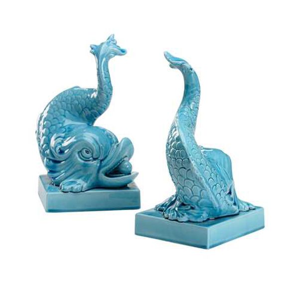 Newport Mansions Turquoise Glaze Italian Renaissance Dolphin Figurine, Set of 2, image 4