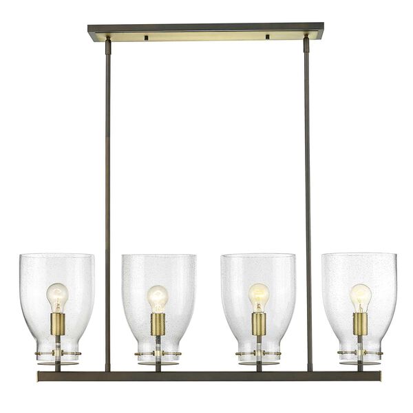 Shelby Oil Rubbed Bronze and Antique Brass Four-Light Linear Chandelier with Clear Seedy Glass, image 1